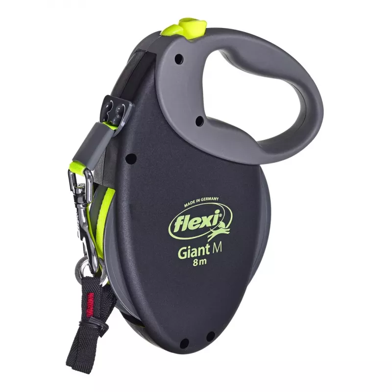Rollleine Flexi NEON GIANT M — 8 m Bandleine, max. Belastung 25 kg, ergonomischer Griff, schwarz/gelb