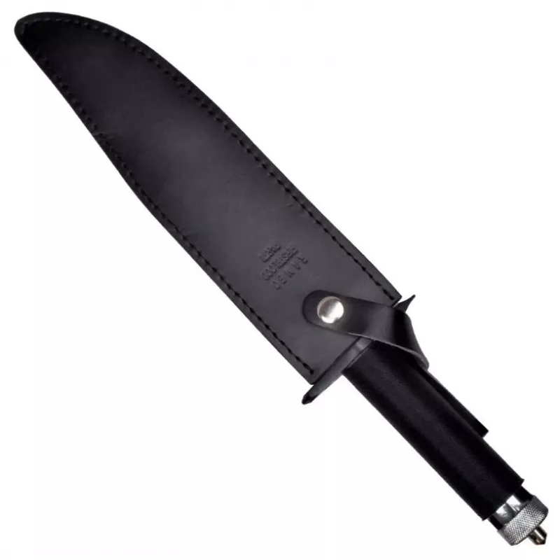 Feststehendes Überlebensmesser Cinema Classic CC-H2 — 400 mm Gesamtlänge, 250 mm Stahlklinge, glatt und gezahnt, schwarzer Griff, inklusive Lederscheide