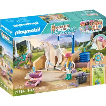 Playmobil Horses of Waterfall – Waschstation mit Isabella und Löwin – Als-ob-Spiel & kreatives Spielen für Kinder von 5 bis 10 Jahren – Fat Brain Toys