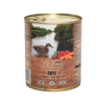 Nassfutter für Hunde o'canis Ente mit Hirse und Karotten — 800 g Dose, Protein 9,7 %, Fett 4,2 %, Feuchtigkeit 74,4 %
