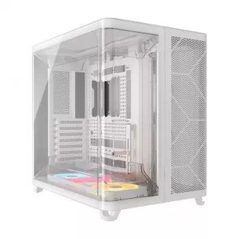 PC-Gehäuse Corsair AIR 5400 LX-R RGB iCUE LINK Midi Tower Weiß — ATX/EATX/Micro-ATX/Mini-ITX, gehärtetes Glas, 1×3,5 Zoll + 2×2,5 Zoll Einschübe, 120-mm-Lüfterunterstützung