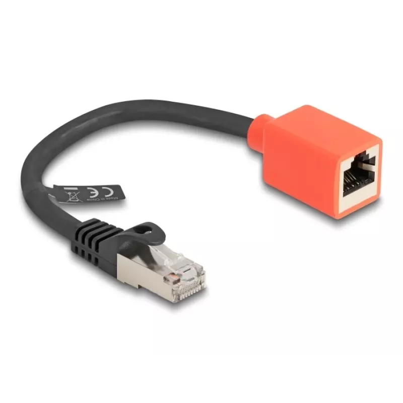 Netzwerkkabel DeLOCK RJ45 Geräteschutzadapter Cat.6A S/FTP 20 cm Schwarz Rot
