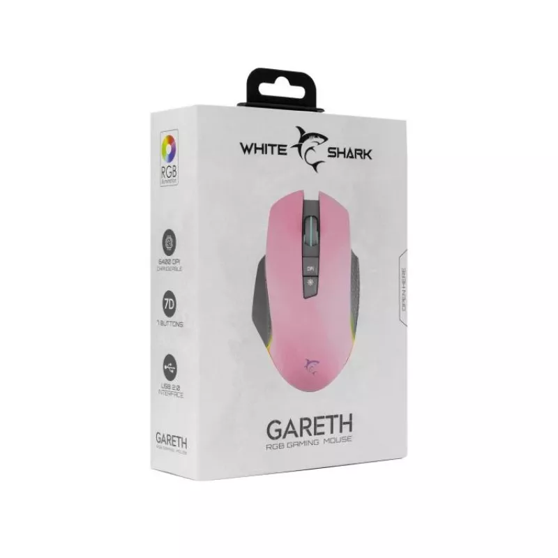 Gaming-Maus White Shark GARETH Pink USB Typ-A