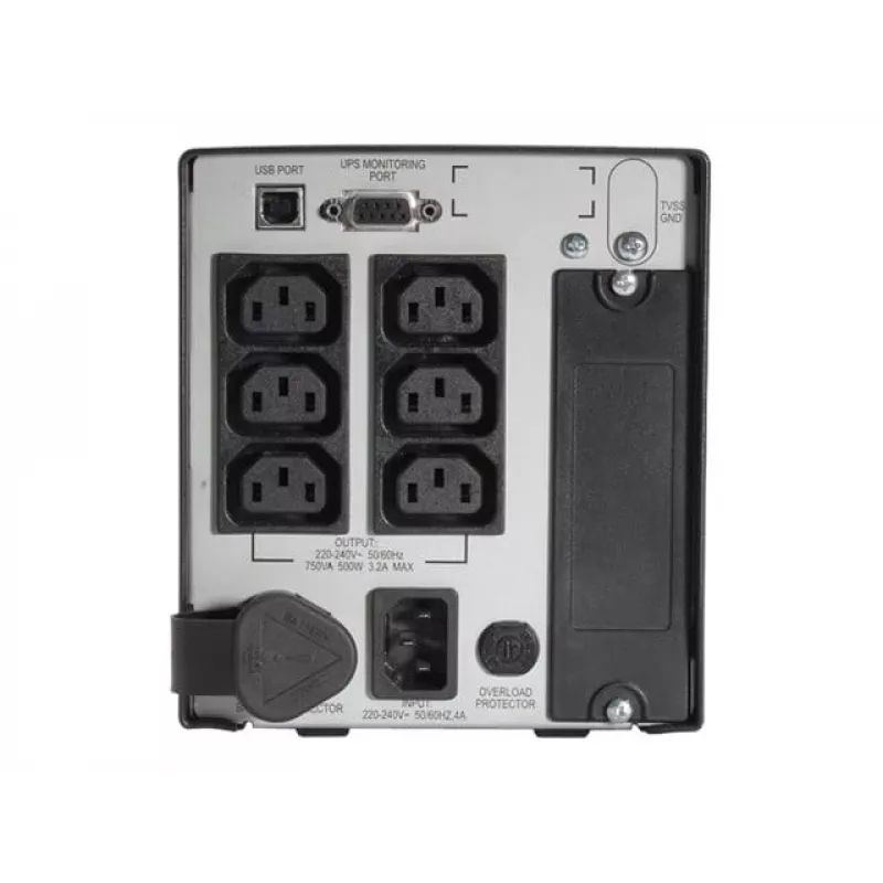 APC Smart UPS 750VA 230V USB mit UL-Zulassung, 0,75 kVA, 500 W, 50/60 Hz, 340 J, IEC 60320, 4,8 Min.