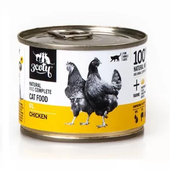 Nassfutter für Katzen 3coty 01 Huhn 180 g — Alleinfuttermittel in Dose für ausgewachsene Katzen, Protein 19 %, Fett 9 %