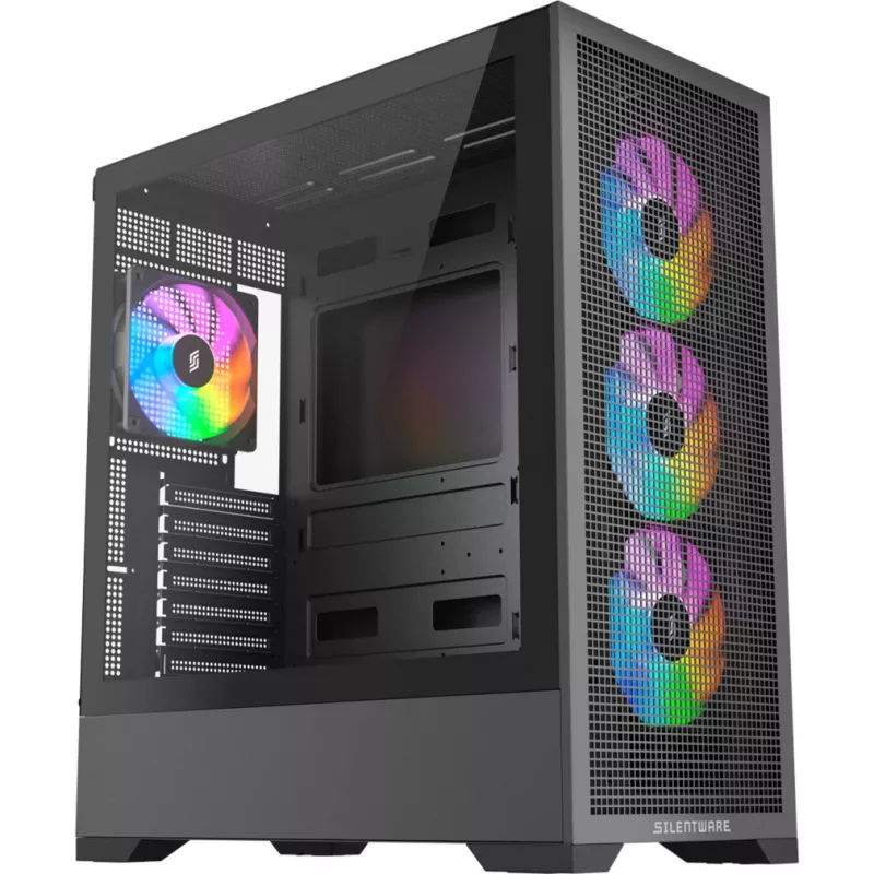 PC-Gehäuse Silentware Core 100 A-RGB Schwarz — Modell CORE100Schwarz, A-RGB-Beleuchtung, Mid-Tower-Formfaktor