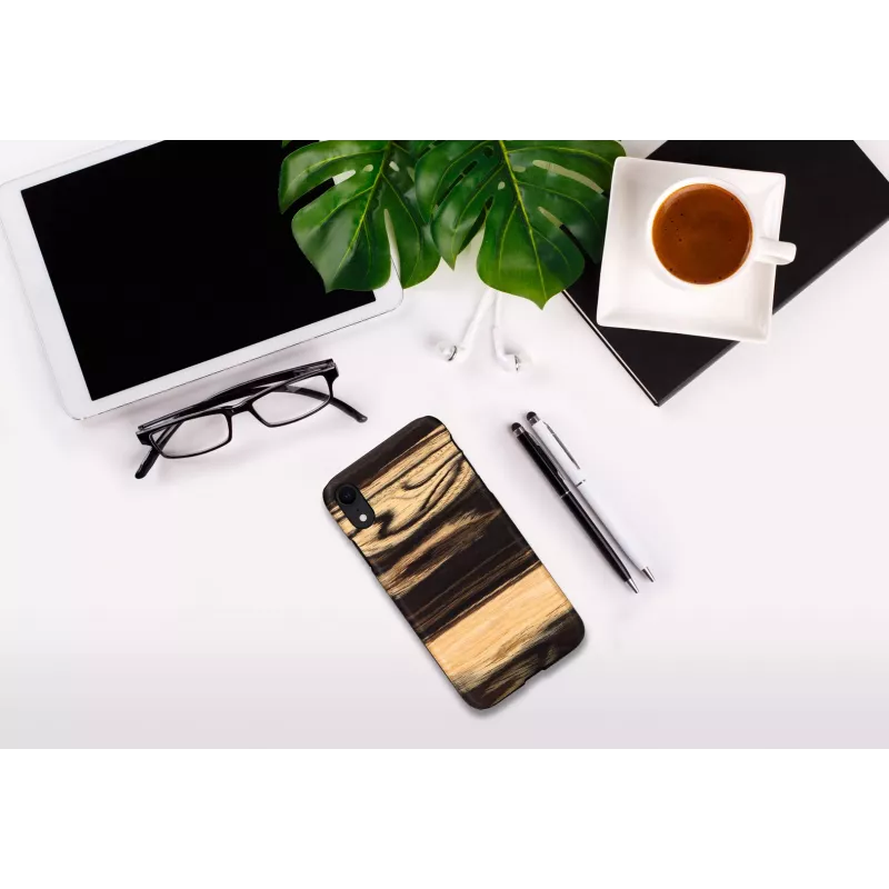 Handyhülle man and wood für iPhone XR — weiß Ebenholz schwarze Holzrückseite, schützende Schale