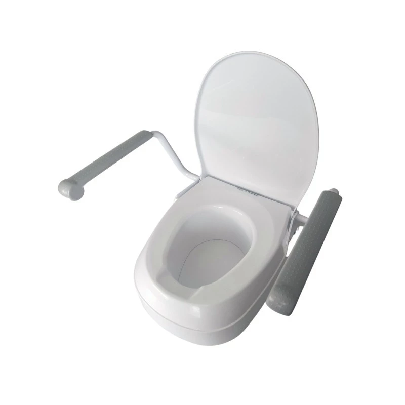 Erhöhter Toilettensitz Mobilex PLN001 mit integrierten Haltegriffen, Polypropylen, höhenverstellbar 6–15 cm, max. Belastung 120 kg