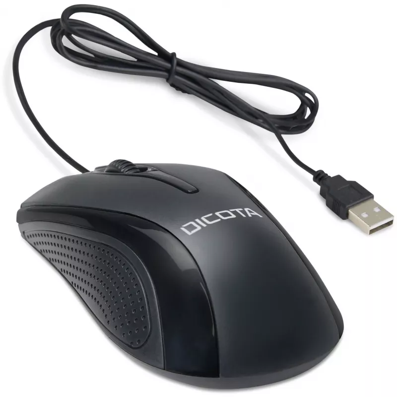 DICOTA - Maus - beidhändig - Laser - 3 Tasten - Kabelgebunden - USB - Schwarz (D32011)
