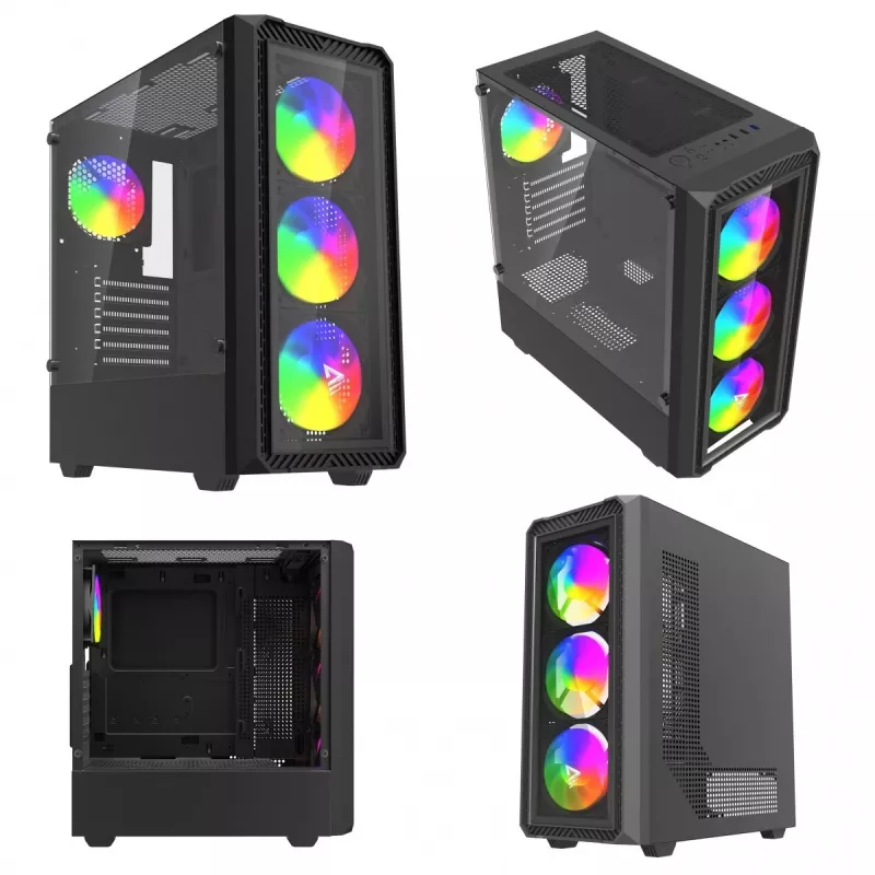 PC Cube Gehäuse SAVIO Noctis Glass RGB — Schwarz, ATX/Micro-ATX, 210×410×450 mm, 3×120 mm Frontlüfter