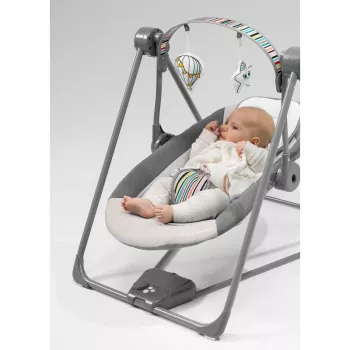 Babywippe Lionelo OTTO COZY Grau — kompakte Babywippe, weicher Sitz, Sicherheitsgurt