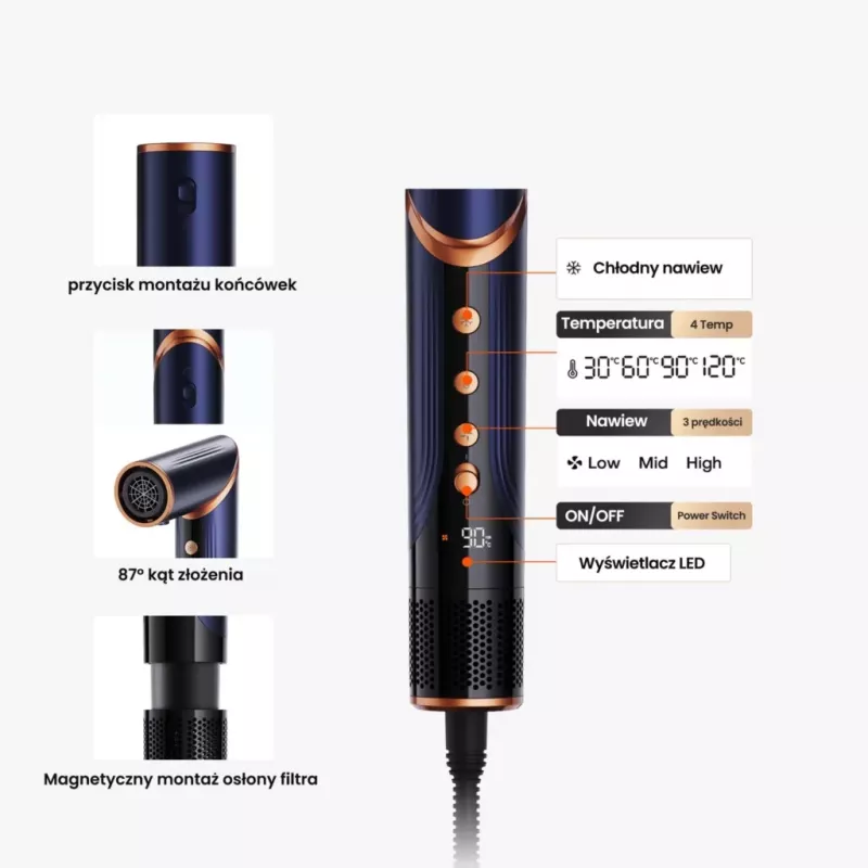 Multistyler-Haartrockner und -Lockenstab Lovio LVHS001BL mit kombinierter Heißluft-Stylingfunktion