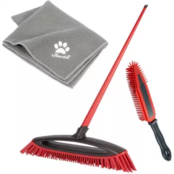 Besenset VILEDA Pet Pro 175388 — 3-teilig, elektrostatische Bürste und Mikrofasertuch, rot