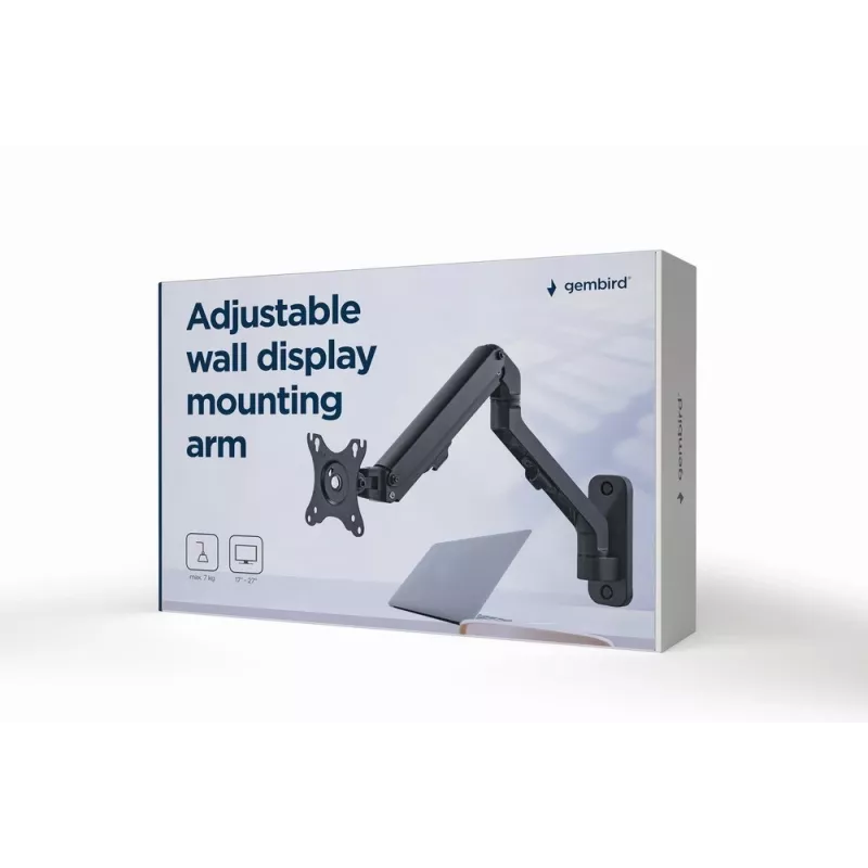 Wandhalterung für Monitor Gembird MA-WA1-02, einarmig, für 17 Zoll–27 Zoll Bildschirme, VESA 75x75–100x100, max. Belastung 7 kg, Aluminium, schwarz