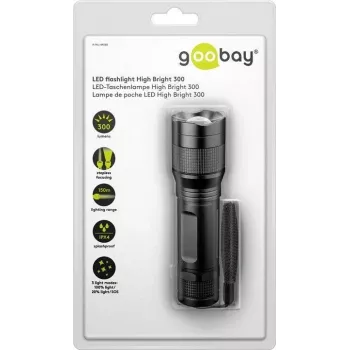 Goobay LED-Taschenlampe High Bright 300, Schwarz – ideal für Freizeit, Sport, Camping, Angeln, Jagd und Pannenhilfe (44560)