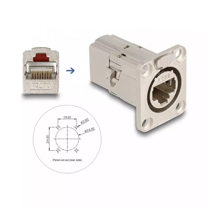 DeLOCK 67062 D-Type RJ45 Cat.6A STP Einbaudurchführung, Metall