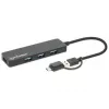 Manhattan USB-C & USB-A Combo Dock/Hub, Ports (4): USB-A (x4), 5 Gbit/s (USB 3.2 Gen1 aka USB 3.0), USB-betrieben (kein externes Netzteil erforderlich)