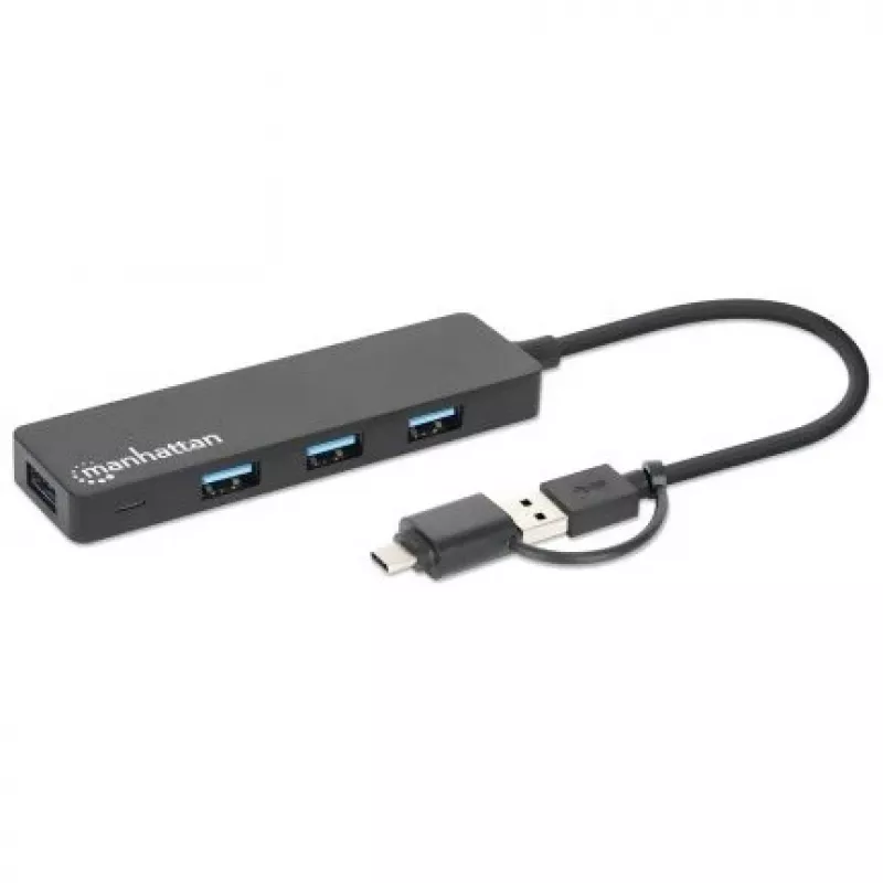 Manhattan USB-C & USB-A Combo Dock/Hub, Ports (4): USB-A (x4), 5 Gbit/s (USB 3.2 Gen1 aka USB 3.0), USB-betrieben (kein externes Netzteil erforderlich)
