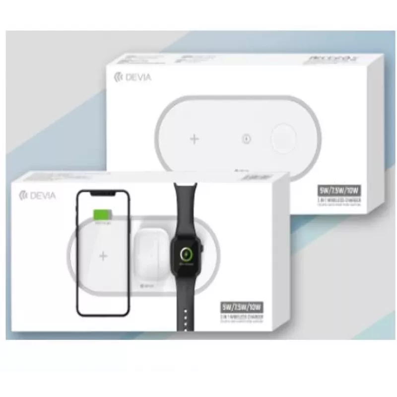 3-in-1 kabelloses Ladegerät Devia V4 10W — für Smartphone, Apple Watch, Kopfhörer