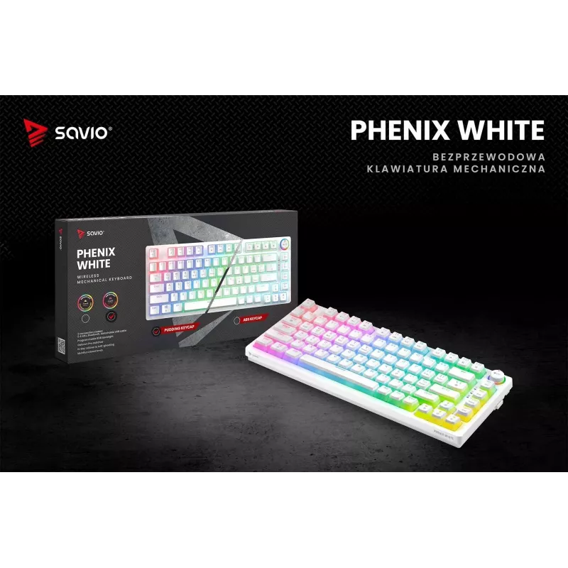 Gaming-Tastatur Savio Phenix WHITE GAT RED PUD Kabelgebunden Kabellos USB Bluetooth RGB LED