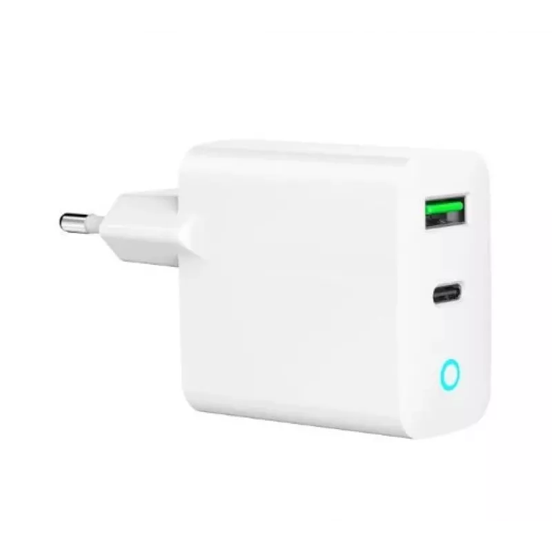 Netzladegerät 220V GEMBIRD, Universal, 1x USB Type-C PD 20 W, 1x USB-A 3.0 QC 18 W, LED-Anzeige, Weiß