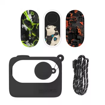 Schutzhülle Sunnylife für Insta360 GO 3 Schwarz mit Aufklebern – Hartschalen-Reiseetui für Actionkamera und Zubehör