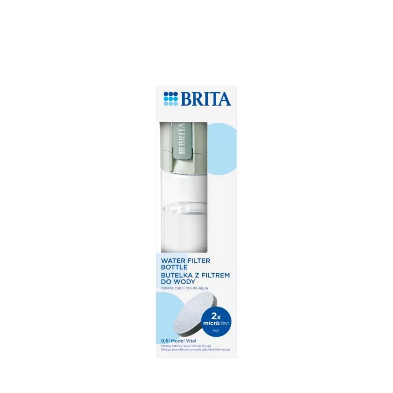 Wiederverwendbare Trinkflasche BRITA Fill&Go Vital 600 ml mit integriertem MicroDisc-Filter, Grün