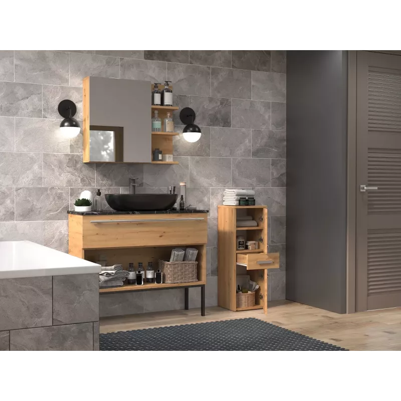 Badezimmer-Aufbewahrungsschrank Top e Shop NEL V DDS ARTISAN — freistehend, Eichenfarbener Rahmen, 3 Regalböden, 300×300×850 mm