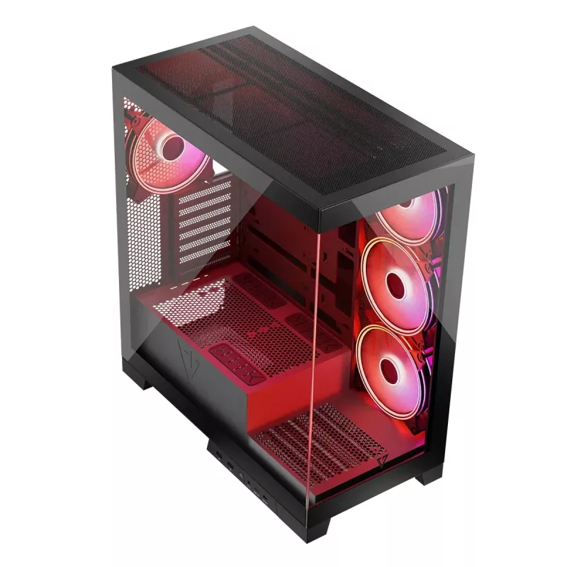 PC-Gehäuse MODECOM Volcano SPACE APEX ARGB Midi Tower, gehärtetes Glas, USB-C, unterstützt ATX/microATX/Mini-ITX, GPU bis 430 mm, CPU-Kühler bis 180 mm