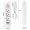 Steckdosenleiste MACLEAN MCE394W — 3 Steckdosen, 3×USB 2,1A, 110–240V AC, 2500W, 1,5 m Kabel, weiß