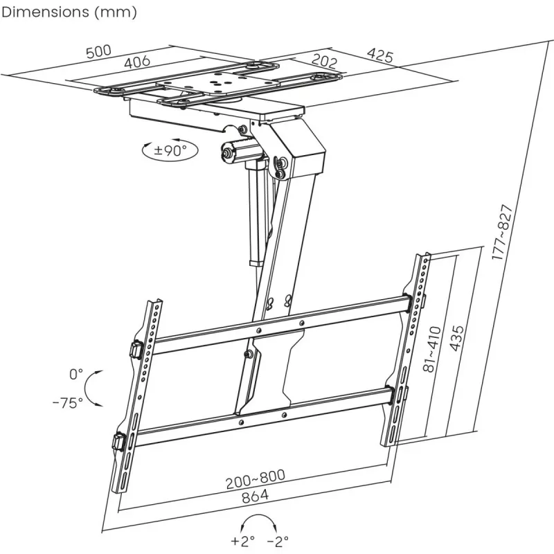 Decken-TV-Halterung MACLEAN MC-109 T VESA 800x400 für 43–86 Zoll Bildschirme, max. Belastung 45 kg