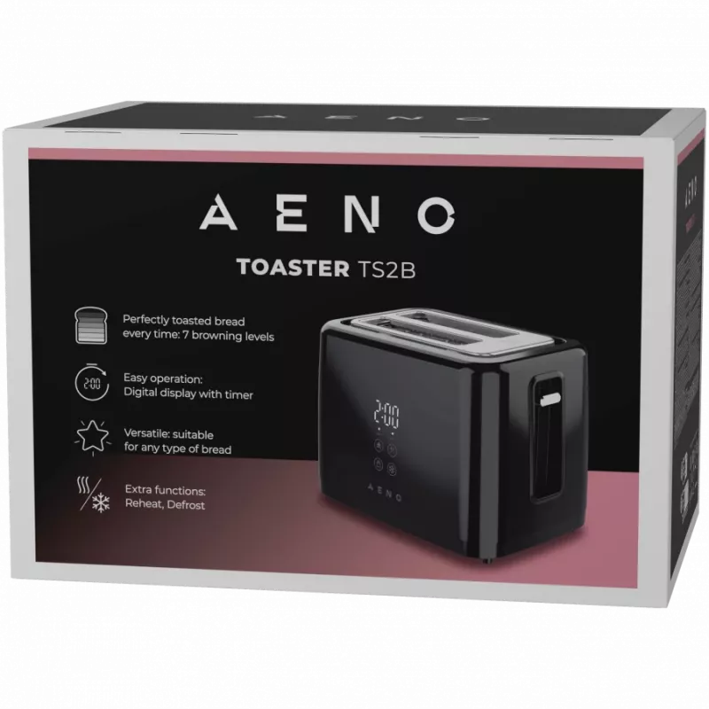 Elektrischer Toaster, schwarz, 220-240V, 50-60Hz, 780-930W, 2 Schlitze, 3 Modi, 7 Bräunungsstufen