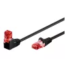 Goobay CAT 6 Patchkabel 1x 90° abgewinkelt, U/UTP, Schwarz, 1 m - Rastnase oben, CCA-Kupfergemisch (51515)
