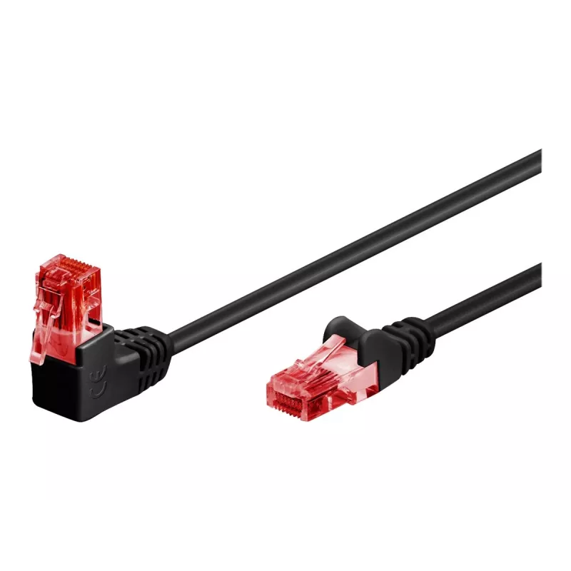 Goobay CAT 6 Patchkabel 1x 90° abgewinkelt, U/UTP, Schwarz, 1 m - Rastnase oben, CCA-Kupfergemisch (51515)