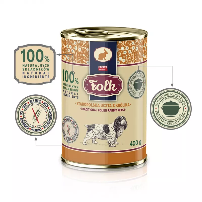 FOLK Traditionelles polnisches Kaninchenfest - Nassfutter für Hunde - 400 g