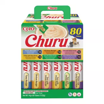 Nassfutter-Leckerli für Katzen INABA CHURU 80P Huhn & Thunfisch — 80 x 14 g Tuben