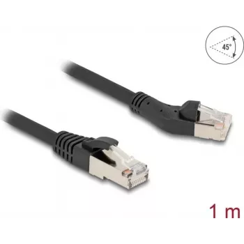 Netzwerkkabel DeLOCK RJ45 Cat.8.1 45° links abgewinkelt auf gerade 1m schwarz