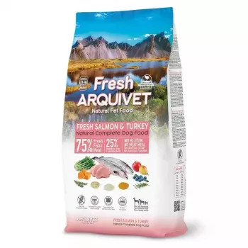 Halbfeuchtes Trockenfutter für Hunde ARQUIVET Fresh Salmon with Turkey 10 kg — Alleinfuttermittel für ausgewachsene Hunde, 27 % Protein, 17 % Fett