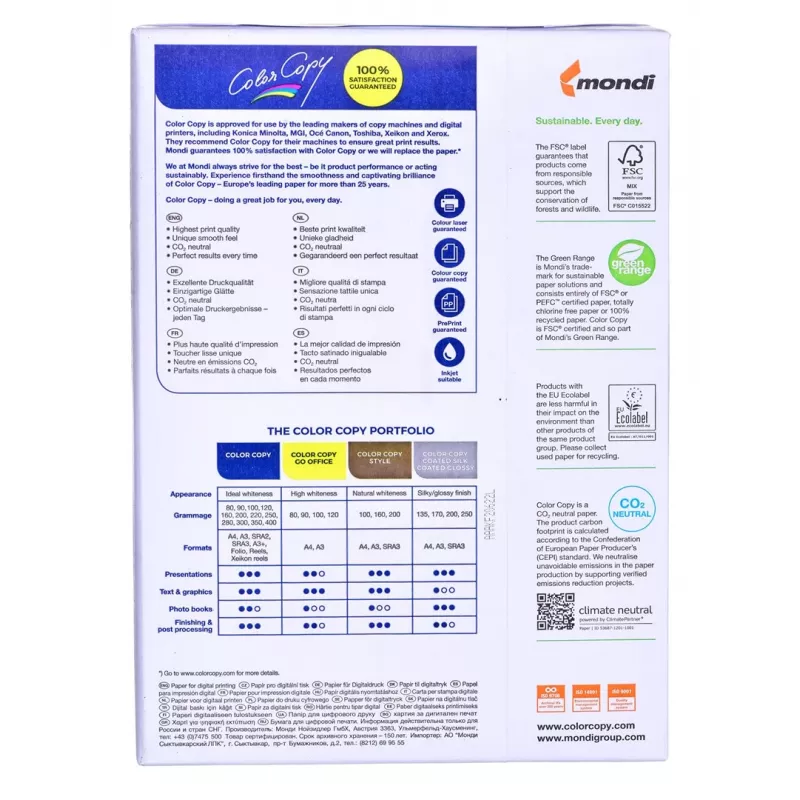 Kopierpapier Büro Mondi Color Copy 8687A20 (A4; 200g/m2; 250 Blatt; weißes Papier; satiniert)
