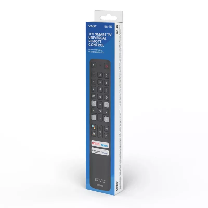 SAVIO Universal-Fernbedienung RC-15 für TCL SMART TV, IR Wireless, schwarz, Reichweite 10 m