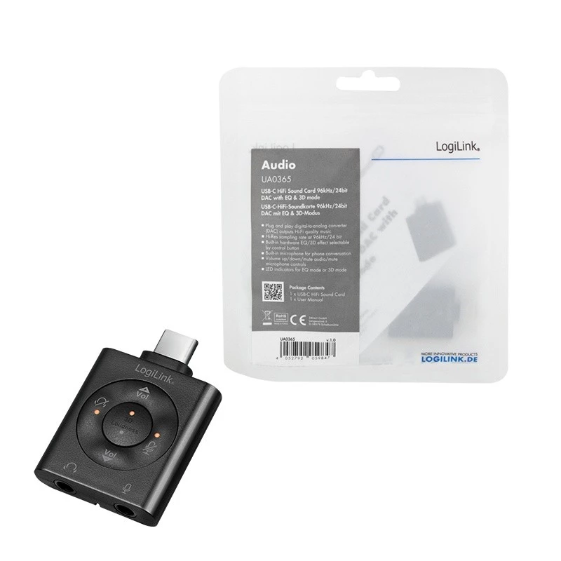 USB3.2 Audio-Adapter USB-C/Stecker auf 2x 3,5-mm-Buchse 7.1
