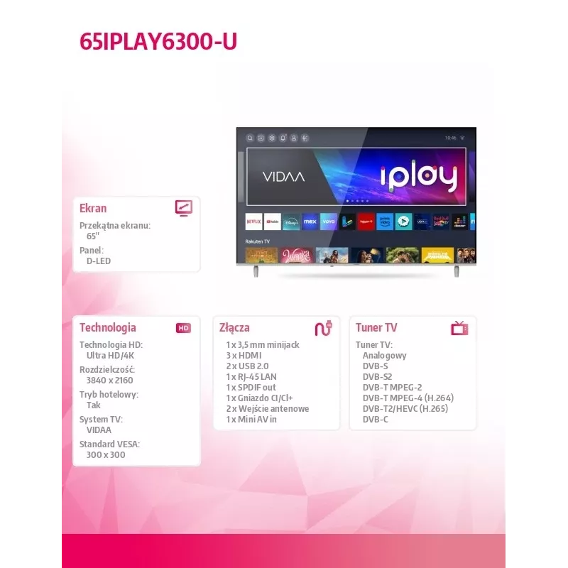 TV LED 65IPLAY6300-U 65 Zoll LED-Display 4K-Auflösung