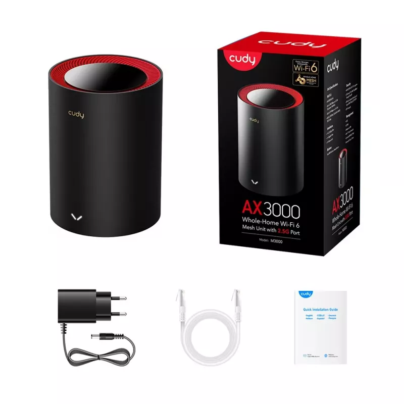 Cudy M3000 Dual-Band (2,4 GHz / 5 GHz) Wi-Fi 6 (802.11ax) Schwarz, Rot 1 Intern