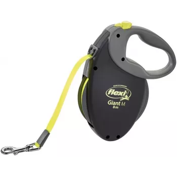 Rollleine Flexi NEON GIANT M — 8 m Bandleine, max. Belastung 25 kg, ergonomischer Griff, schwarz/gelb