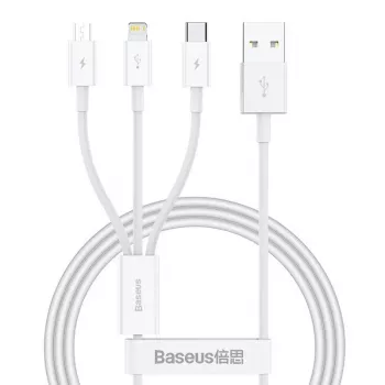 USB-Kabel Baseus SUP0003529 — USB 3.2 Gen 1 (3.1 Gen 1), 1 m, USB-A auf USB-C / Micro USB-A / Lightning, Weiß