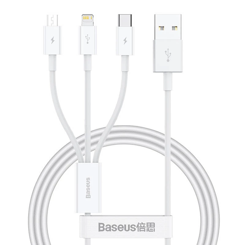 USB-Kabel Baseus SUP0003529 — USB 3.2 Gen 1 (3.1 Gen 1), 1 m, USB-A auf USB-C / Micro USB-A / Lightning, Weiß