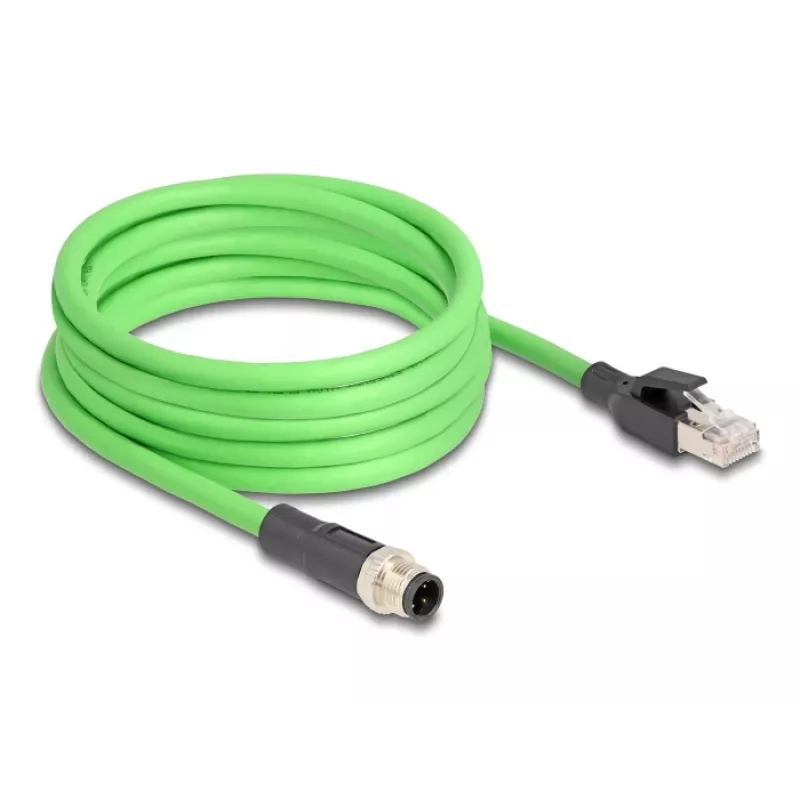 Netzwerkkabel DeLOCK M12-Kabel D-kodiert 4-polig Stecker auf RJ45-Stecker PUR (TPU) 5 m