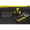 Batterieladegerät Nitecore NEW i2 — 2-Schacht-Ladegerät für LiFePO4, Li-Ion, NiMH; Eingang 100–240V; Ausgang 9–12V; unterstützt AAAA/C/D/AAA/AA; schwarz