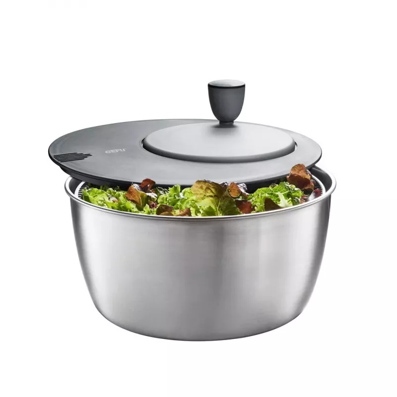 Salatschleuder GEFU Rotare Edelstahl, Kurbelantrieb, 3 L, Edelstahlgehäuse, rund