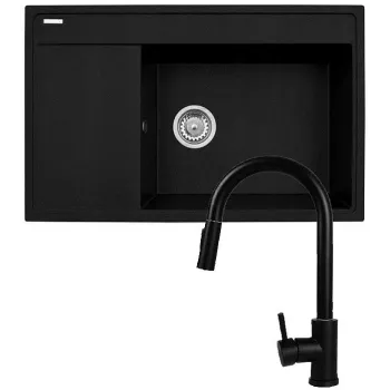 Set - Spüle PYRAMIS CAMEA (79x50) 1B 1D R + Armatur IDEA Black Edition - 070168502BE - Volcano